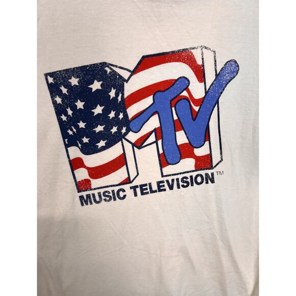 MTV Music Television Tank Top Mens XL White Ringer USA Flag Logo Graphic Shirt - Picture 4 of 4